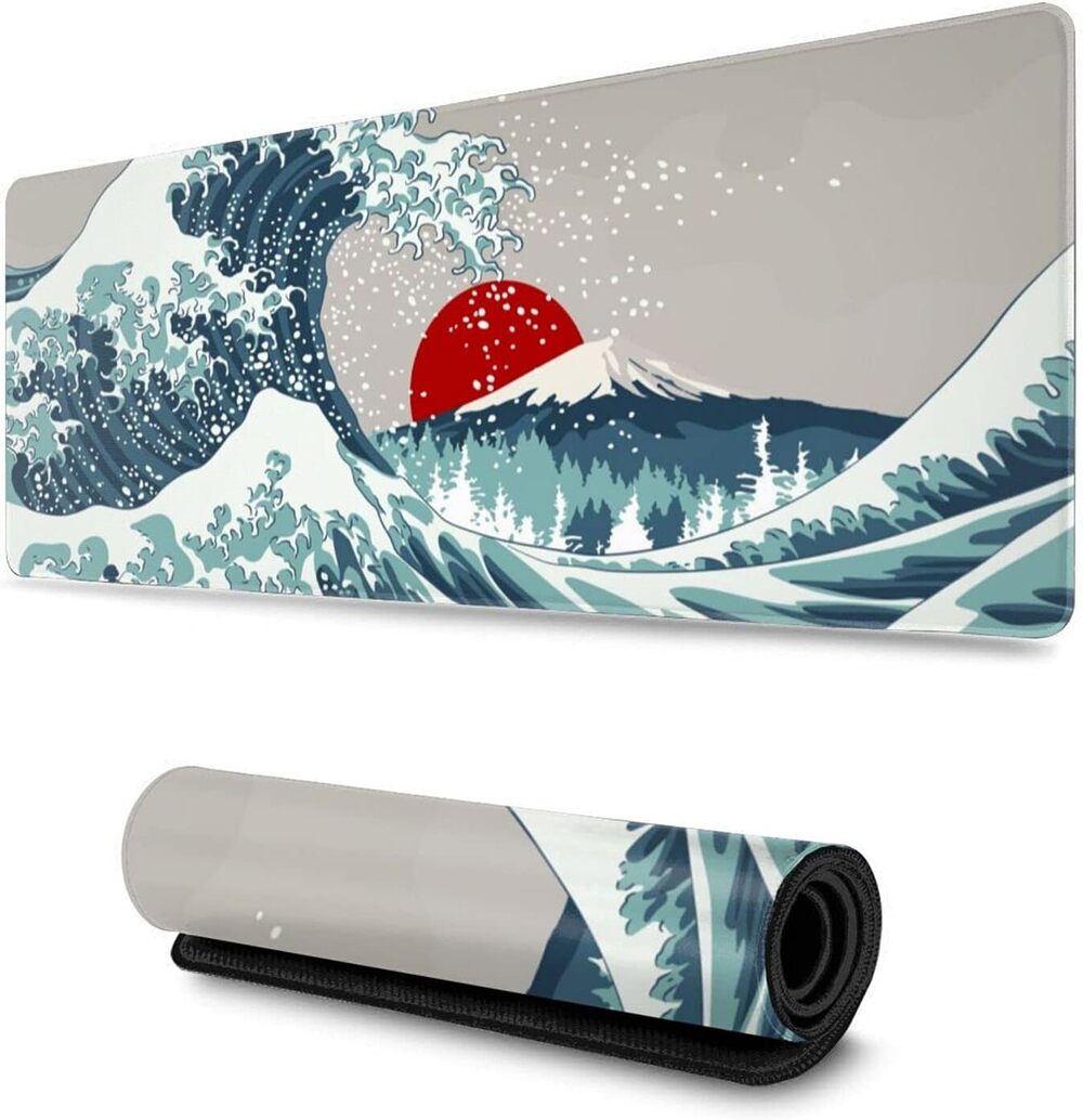 Japanese Wave Red Sun large gaming desk mouse pad 31.5 X 11.8 inch
